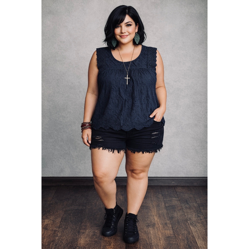 black eyelet blouse top XXLarge curve 1XLarge plus size tops Grunge Emo Chic
